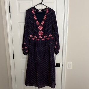 Boden Navy Dress with Pink Floral Accents